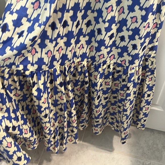 Zara Ikat Maxi Tiered Dress, Ivory Blue Black Pink size Large - Picture 16 of 17